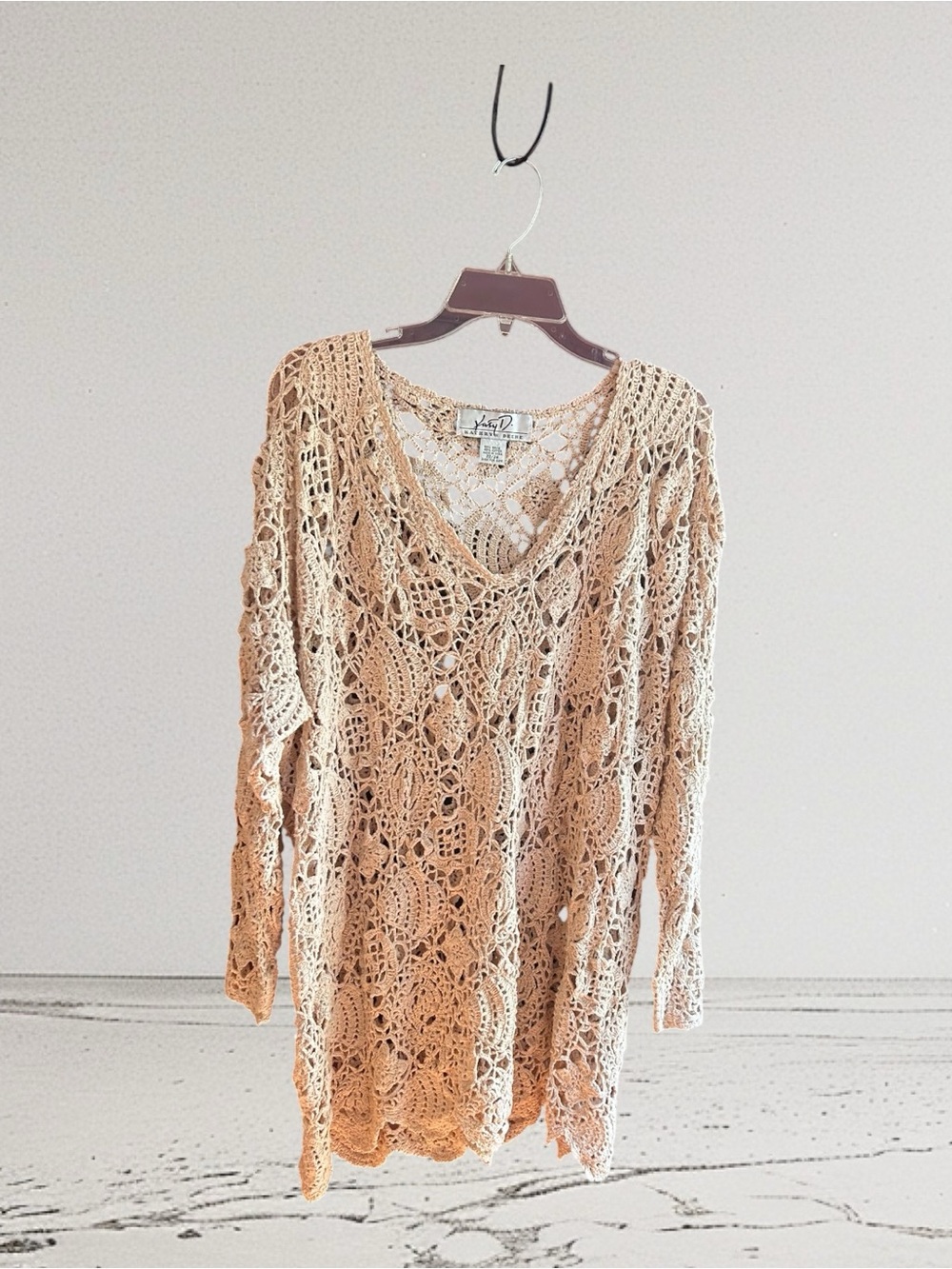 Vintage Kathryn Deene Boho Open Knit Crochet tunic top dress coverup Sz 22/24